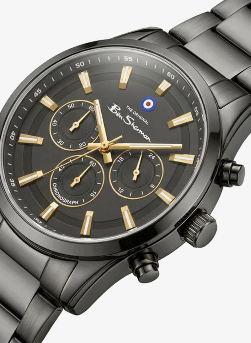 Ben Sherman Cambridge Gunmetal Dial Gunmetal Stainless Steel Bracelet Chronograph Watch for Men, 42mm