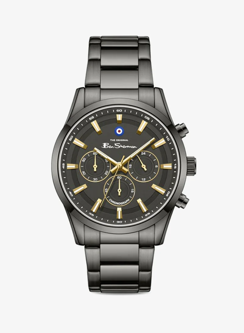 Ben Sherman Cambridge Gunmetal Dial Gunmetal Stainless Steel Bracelet Chronograph Watch for Men, 42mm