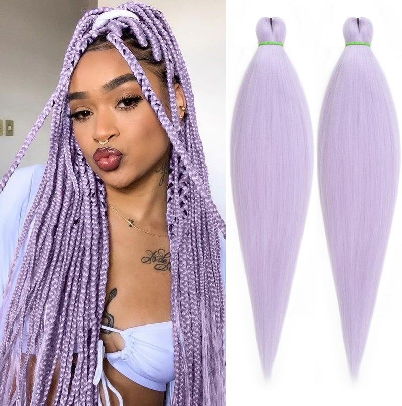 Leeven 26 Inch 2 Packs Light Purple Braiding Hair Pre Stretched lavender braiding hair Prestretched Braiding Hair Extensions(Light purple#) - Image 1