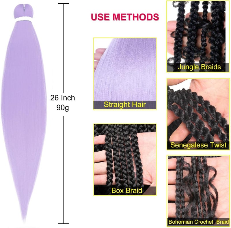 Leeven 26 Inch 2 Packs Light Purple Braiding Hair Pre Stretched lavender braiding hair Prestretched Braiding Hair Extensions(Light purple#) - Image 3