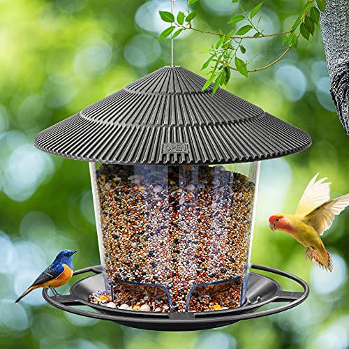 Hanizi Bird Feeder Outdoor Hanging for Wild Bird Seed, Grey - Image 3