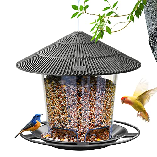 Hanizi Bird Feeder Outdoor Hanging for Wild Bird Seed, Grey - Image 1