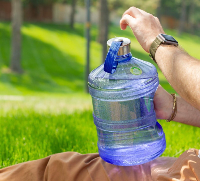 New Wave Enviro Iconic 1 Gallon BPA Free Water Bottle (Round), Built in Handle and Stainless Steel Cap, 1 Gallon Capacity Bottle, Faint Blue - Image 2