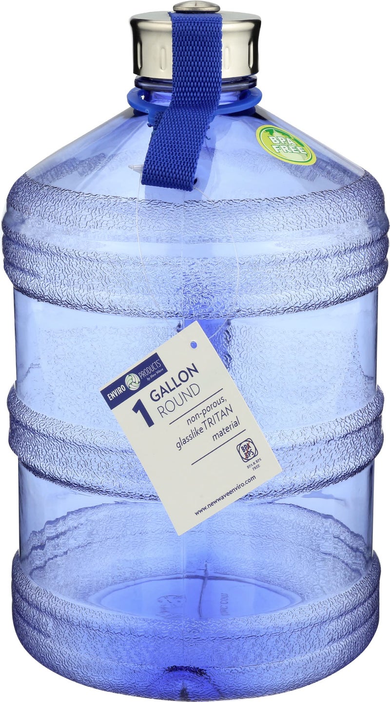 New Wave Enviro Iconic 1 Gallon BPA Free Water Bottle (Round), Built in Handle and Stainless Steel Cap, 1 Gallon Capacity Bottle, Faint Blue - Image 1
