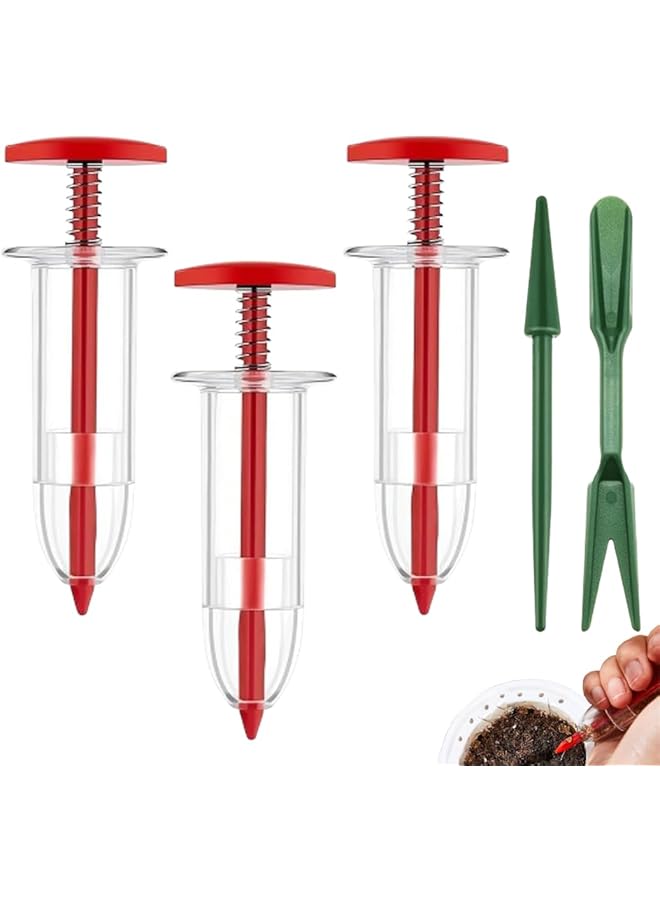 PROMASS مجموعة 3 عبوات من موزع بذور الزراعة الصغيرة مع 2 أداة زراعة، ناشر بذور صغير، آلة زراعة يدوية للبذور لزرع الجزر، العشب والسبانخ - Image 1