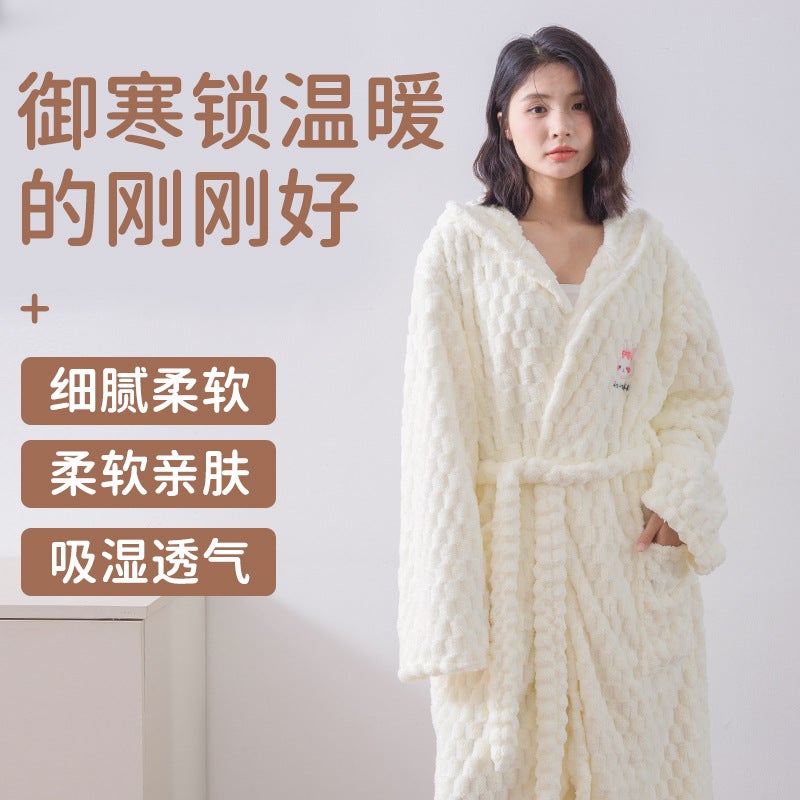 2023 New Cloud Grid Rabbit Cute Bathrobe Home Support Delivery - Image 2