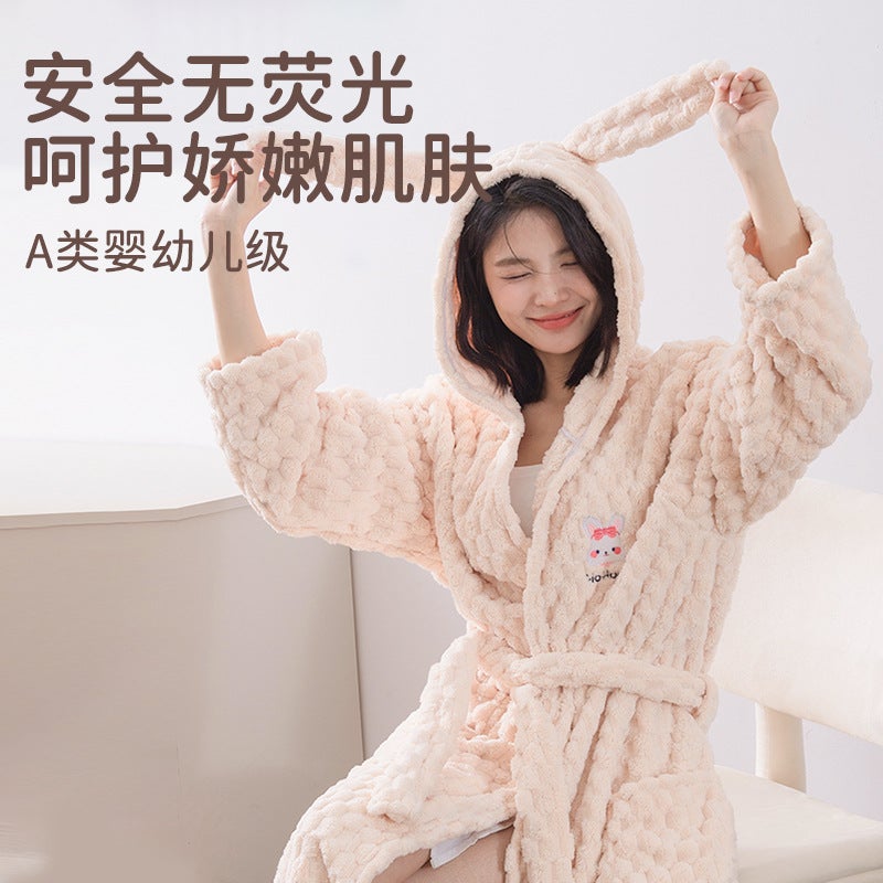 2023 New Cloud Grid Rabbit Cute Bathrobe Home Support Delivery - Image 4