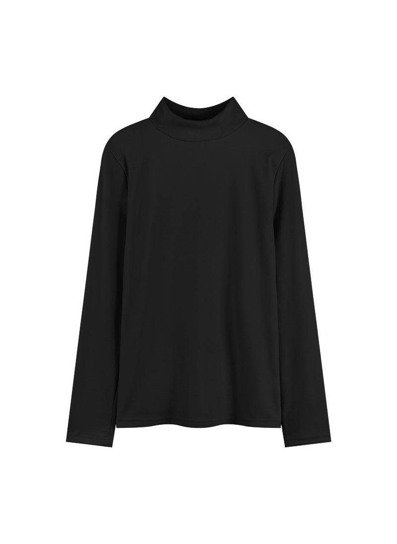 Generic - Elegant Long Sleeve Base Layer Shirt Womens High Neck T-Shirt Inner Wear Polyester Fiber Solid Color Business Commute Style Black - Image 1
