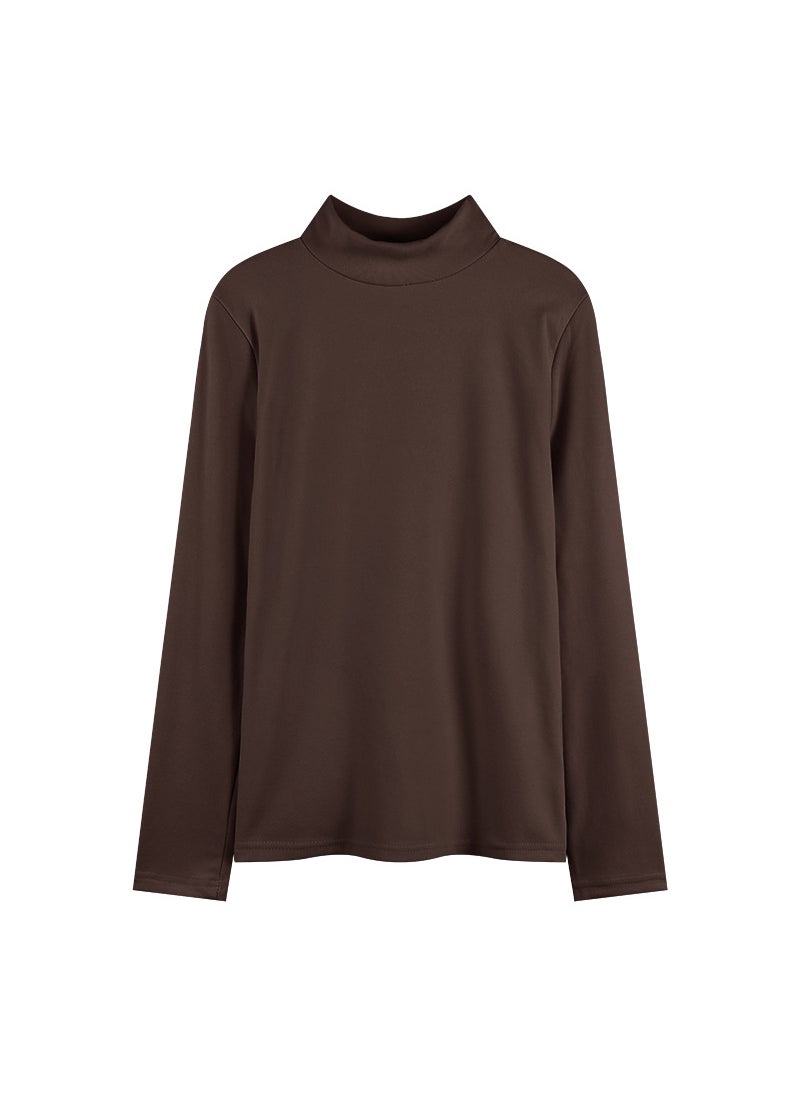 Generic - Elegant Long Sleeve Base Layer Shirt Womens High Neck T-Shirt Inner Wear Polyester Fiber Solid Color Business Commute Style Black - Image 1