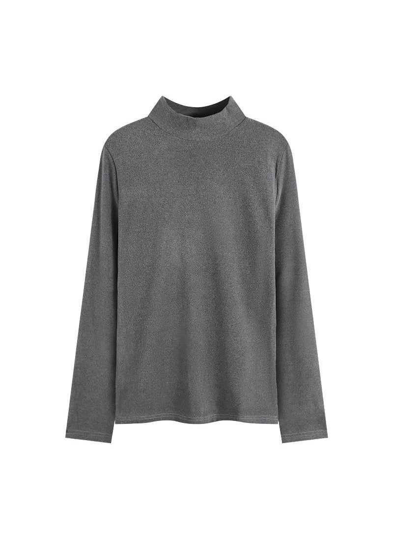 Generic - Elegant Long Sleeve Base Layer Shirt Womens High Neck T-Shirt Inner Wear Polyester Fiber Solid Color Business Commute Style Black - Image 1