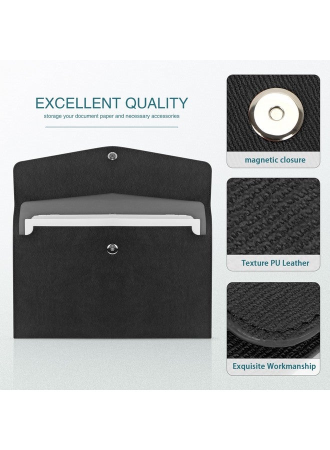 أف واي واي حافظة ملفات من جلد البولي يوريثان مقاس A4، منظم ملفات، حافظة ملفات ومحفظة حافظة للكمبيوتر اللوحي مع قفل مغناطيسي للمنزل والمدرسة والمكتب والقرطاسية باللون الأسود - Image 4