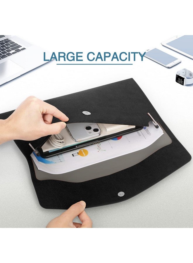 أف واي واي حافظة ملفات من جلد البولي يوريثان مقاس A4، منظم ملفات، حافظة ملفات ومحفظة حافظة للكمبيوتر اللوحي مع قفل مغناطيسي للمنزل والمدرسة والمكتب والقرطاسية باللون الأسود - Image 3