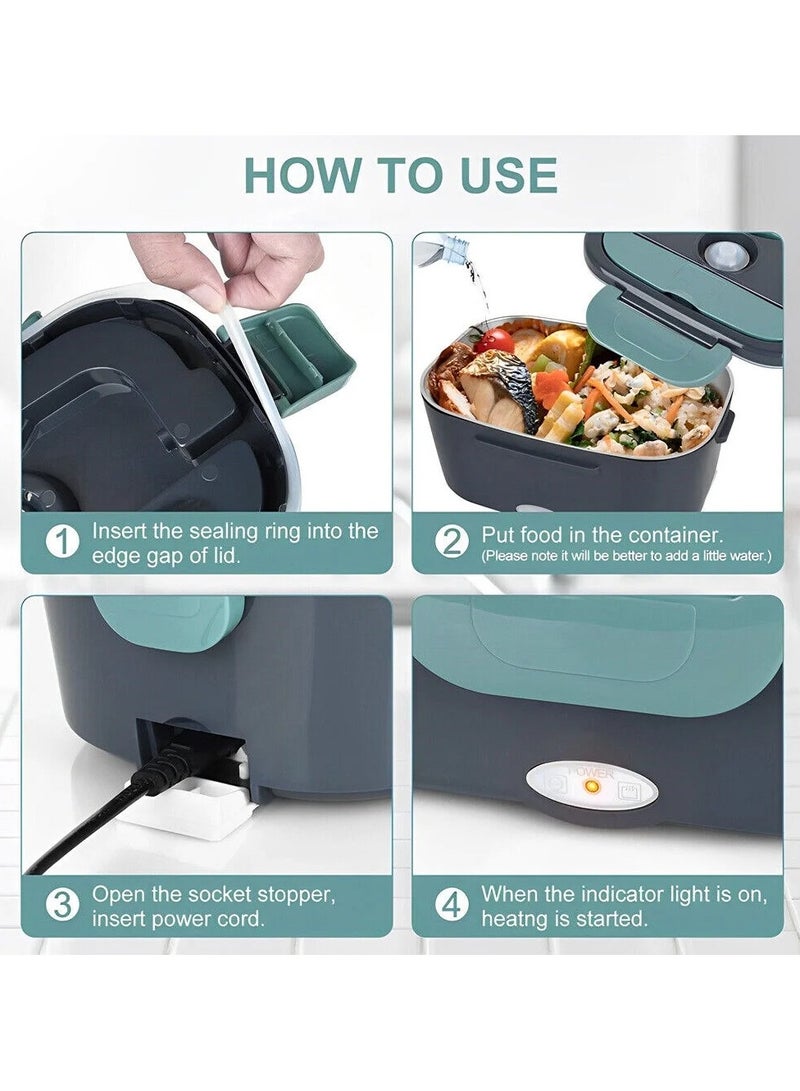 كيلا صندوق غداء قابل للحمل بقوة 40 وات مصنوع من الفولاذ المقاوم للصدأ 110 فولت + 12 فولت / 24 فولت مزود بطبقة مزدوجة من الفولاذ المقاوم للصدأ معزول للتدفئة الكهربائية للمنزل والسيارة مع ملعقة وشوكة - Image 3