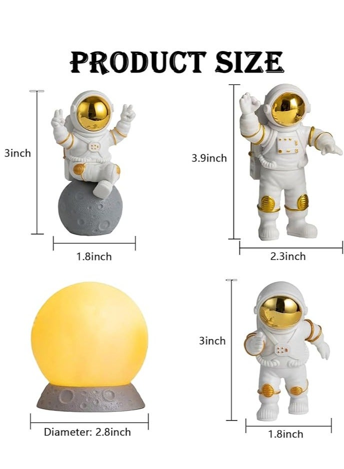 أوليس فيرس  مجموعة زخرفة رائد فضاء ذهبي على القمر 4 قطع هدية للأطفال ديكور للمنزل والمكتب تمثال قمري للرف والمكتب - Image 2
