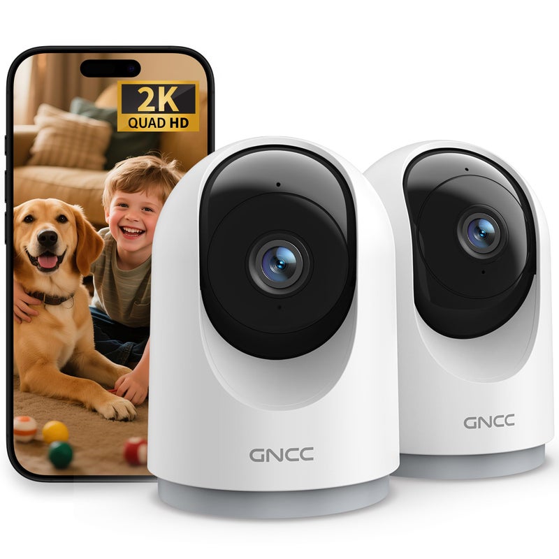 GNCC 2K Cameras for Home Security-Indoor Pan/Tilt Cameras for Baby Monitor/Pet Camera with Phone App, Night Vision, Motion Detection, 2-Way Audio, 24/7 SD Recordings, 2.4Ghz WiFi (2Pack) - Image 1