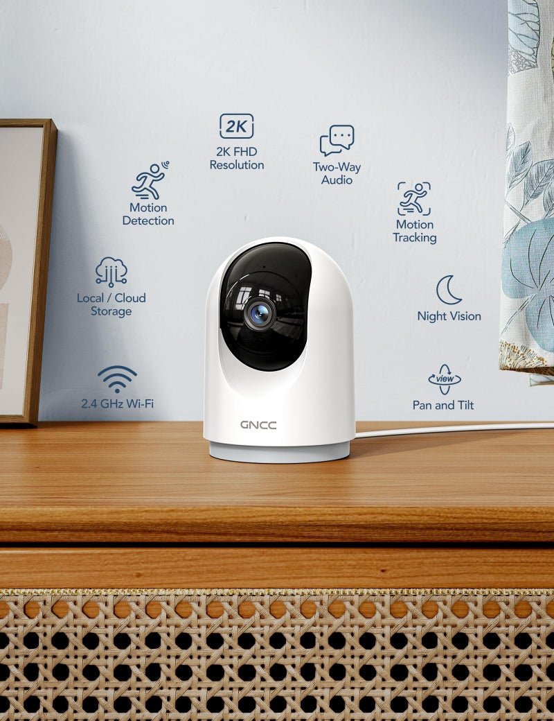 GNCC 2K Cameras for Home Security-Indoor Pan/Tilt Cameras for Baby Monitor/Pet Camera with Phone App, Night Vision, Motion Detection, 2-Way Audio, 24/7 SD Recordings, 2.4Ghz WiFi (2Pack) - Image 2
