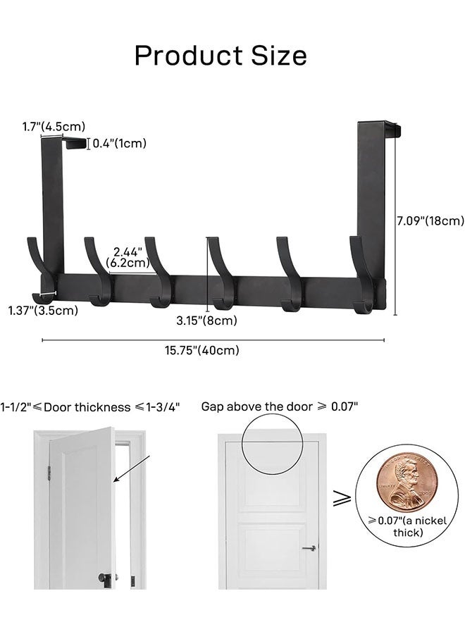 Over the Door Hooks with 12 Heavy-Duty Hooks – No Drilling Door Hanger Rack for Coats, Towels, Bags, Robes – Anti-Scratch & Quiet Design, Space-Saving Organizer (1 Pack,Black ) - Image 2