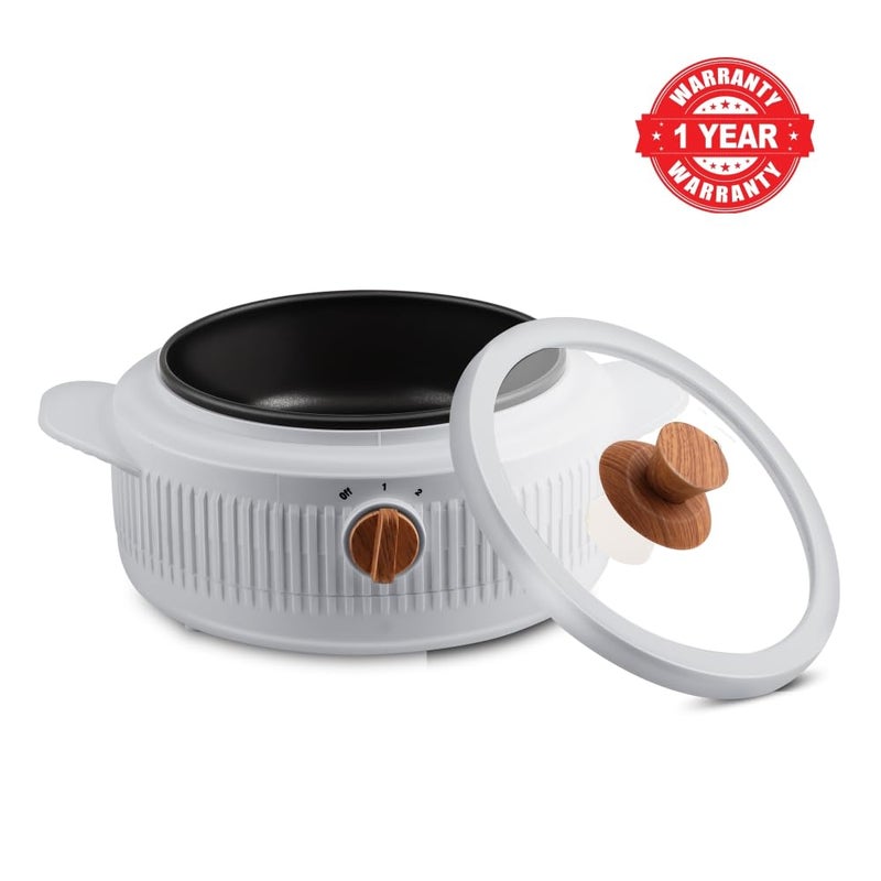 JAYPEE PLUS Electric CookSmart Casserole with Teflon NonStick Coating Bowl for Reheating & Cooking, Serving Casserole Wooden Finish Lid & Regulator Knob Toughened Glass Lid, 1500 ml, Grey - Image 4