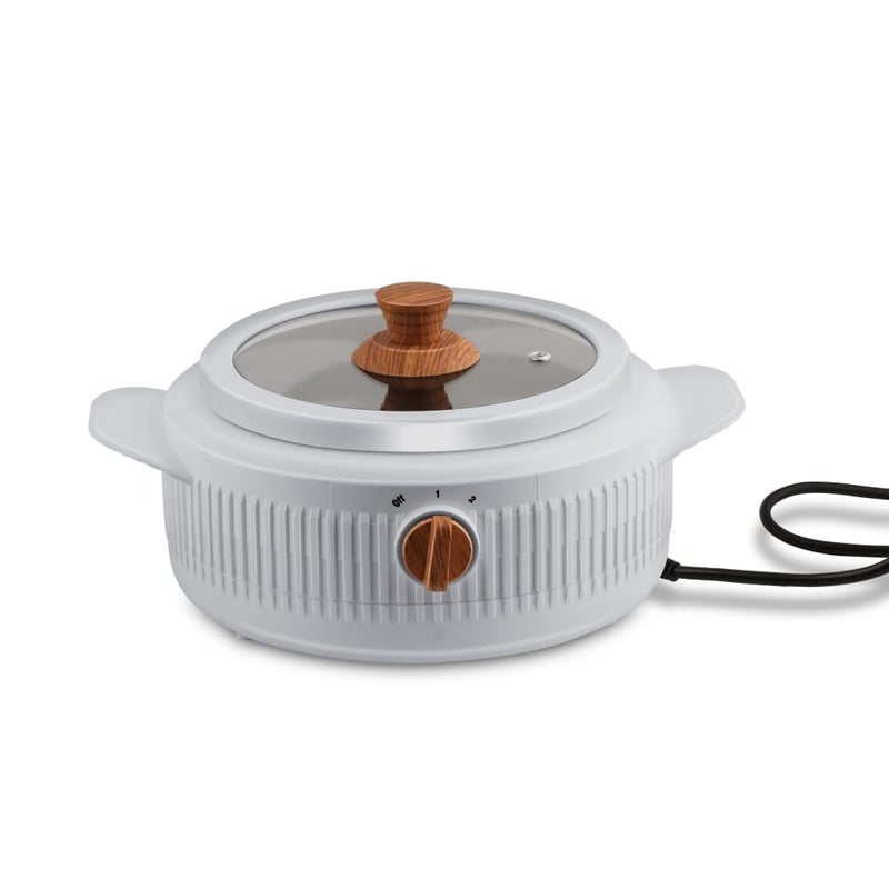 JAYPEE PLUS Electric CookSmart Casserole with Teflon NonStick Coating Bowl for Reheating & Cooking, Serving Casserole Wooden Finish Lid & Regulator Knob Toughened Glass Lid, 1500 ml, Grey - Image 1