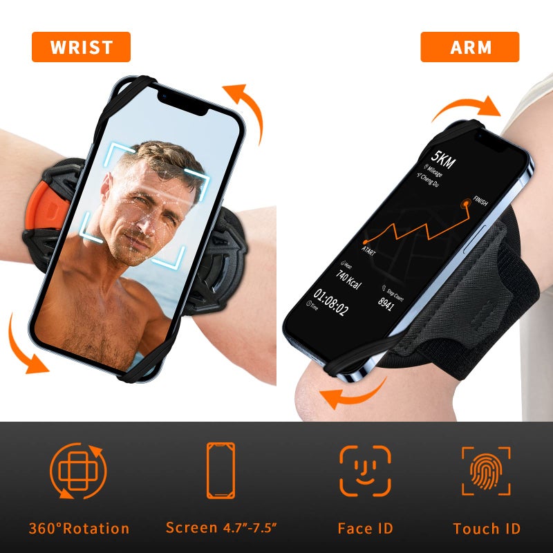 OOPSCOOL Wristband Phone Holder for Running,Phone Wrist Strap 360Â° Rotation & Detachable - Compatible with iPhone 16/15/13/XR, for Samsung and More - Fits 4''-6.5'' Phones - for Walking(S) - Image 3