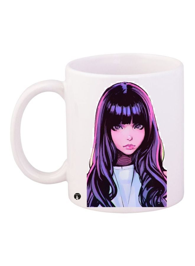 Cartoon Girl Printed Coffee Mug White/Blue/Pink 11ounce