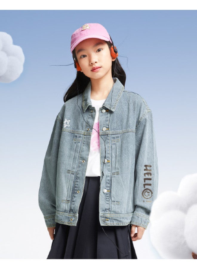 Annil Kids' Denim Jacket 2025 Spring New Cotton Casual Breathable Loose Stretch Retro Coat For Boys And Girls - Image 1