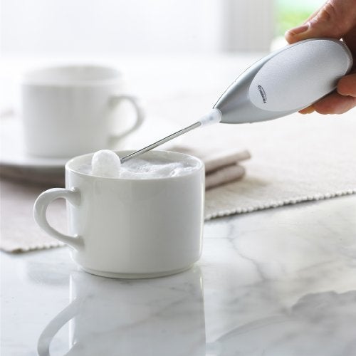 Trudeau Battery Milk Frother,Silver/White,9.5 inch - Image 2