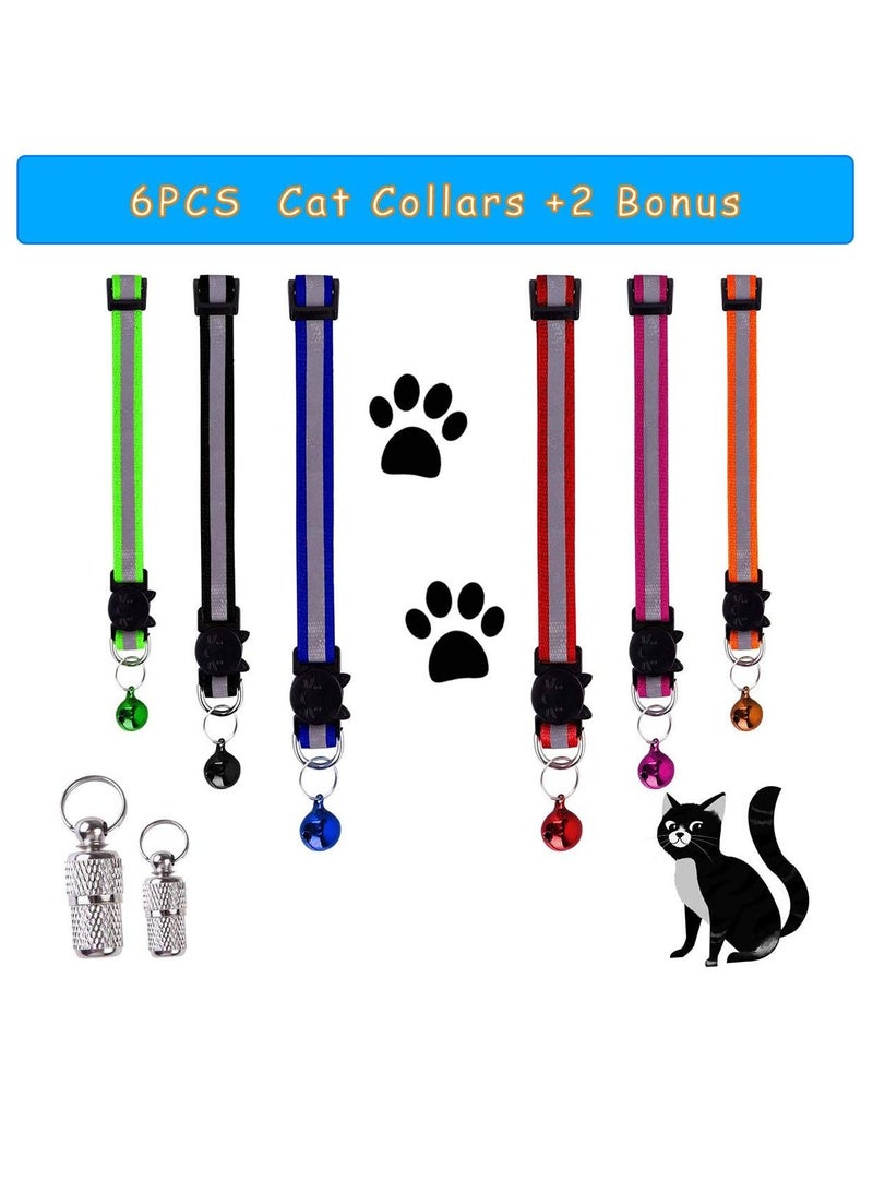 Excefore Cat Collar,Reflective Cat Collars with Bells and Safety Quick Release Buckle, Adjustable 19-32cm, Easy to Put On and Take Off Suitable for Most Domestic Cats (6PCS+ID tags) - Image 2