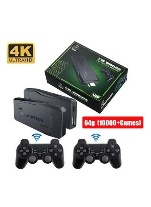 وحدة تحكم لألعاب الفيديو بدقة 4K عالية الدقة ، ووحدات تحكم لاسلكية مزدوجة 2.4 جيجا ، وعصا ألعاب فيديو للتوصيل والتشغيل ، و 10000 لعبة مدمجة ، ووحدة تحكم ألعاب محمولة باليد