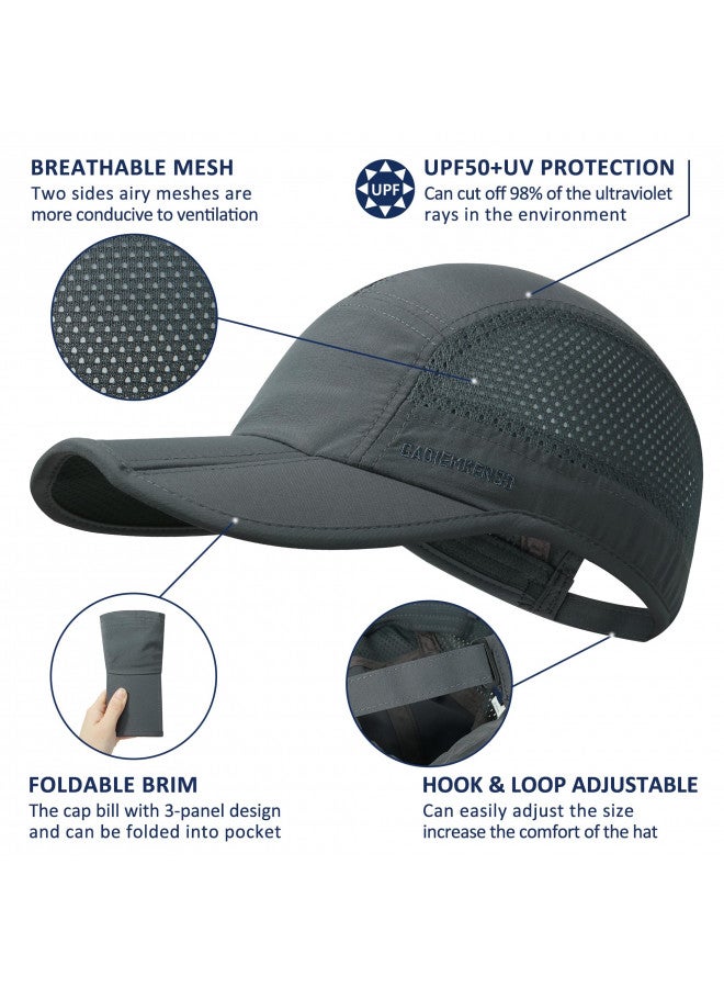 GADIEMKENSD GADIEMKENSD Men Outdoor Hat Reflective Folding Running Sport Hats Summer Cool UPF 50 Sun Unstructured Baseball Caps for Men Women Breathable Light Quick Dry Travel Golf Hat Dark Gray  - Image 2