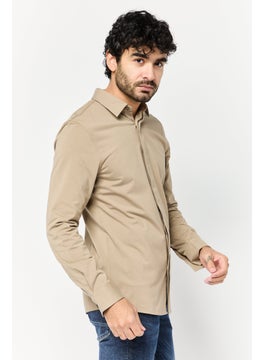 SELECTED Men Regular Fit Solid Long Sleeve Casual Shirt, Taupe  - Image 3