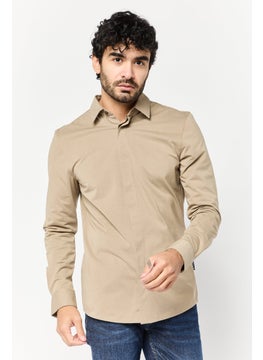 SELECTED Men Regular Fit Solid Long Sleeve Casual Shirt, Taupe  - Image 1