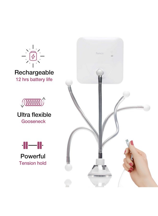 فانسي مرآة فانسي المكبرة المرنة 10x مع 3 إعدادات إضاءة LED، قابلة لإعادة الشحن - مرآة مكياج مضيئة على شكل عنق الإوزة للحمام، مزودة بقفل تثبيت بالشفط، لاسلكية، قابلة للدوران 360 درجة (ميرا 2 بلس) - Image 4