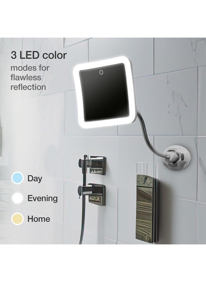 فانسي مرآة فانسي المكبرة المرنة 10x مع 3 إعدادات إضاءة LED، قابلة لإعادة الشحن - مرآة مكياج مضيئة على شكل عنق الإوزة للحمام، مزودة بقفل تثبيت بالشفط، لاسلكية، قابلة للدوران 360 درجة (ميرا 2 بلس) - Image 2