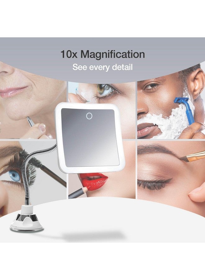 فانسي مرآة فانسي المكبرة المرنة 10x مع 3 إعدادات إضاءة LED، قابلة لإعادة الشحن - مرآة مكياج مضيئة على شكل عنق الإوزة للحمام، مزودة بقفل تثبيت بالشفط، لاسلكية، قابلة للدوران 360 درجة (ميرا 2 بلس) - Image 1