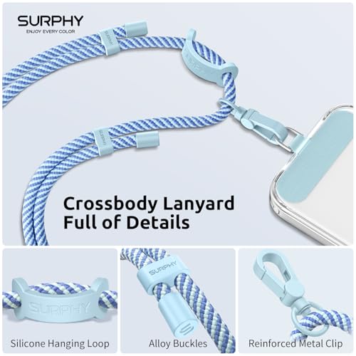 SURPHY Phone Lanyard Adjustable Phone Strap Crossbody with 2 Pack Phone Tether Tab Premium Metal Buckles and TwoColor Braided Cell Phone Lanyard Crossbody for Women and Men Deep Light Blue - Image 3