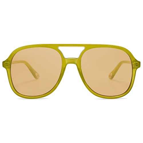 SOJOS Retro Polarized Aviator Sunglasses Womens Mens Classic 70s Vintage Trendy Square Aviators SJ2174, Olive Green/Brown - Image 2