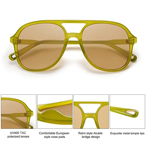 SOJOS Retro Polarized Aviator Sunglasses Womens Mens Classic 70s Vintage Trendy Square Aviators SJ2174, Olive Green/Brown - Image 5