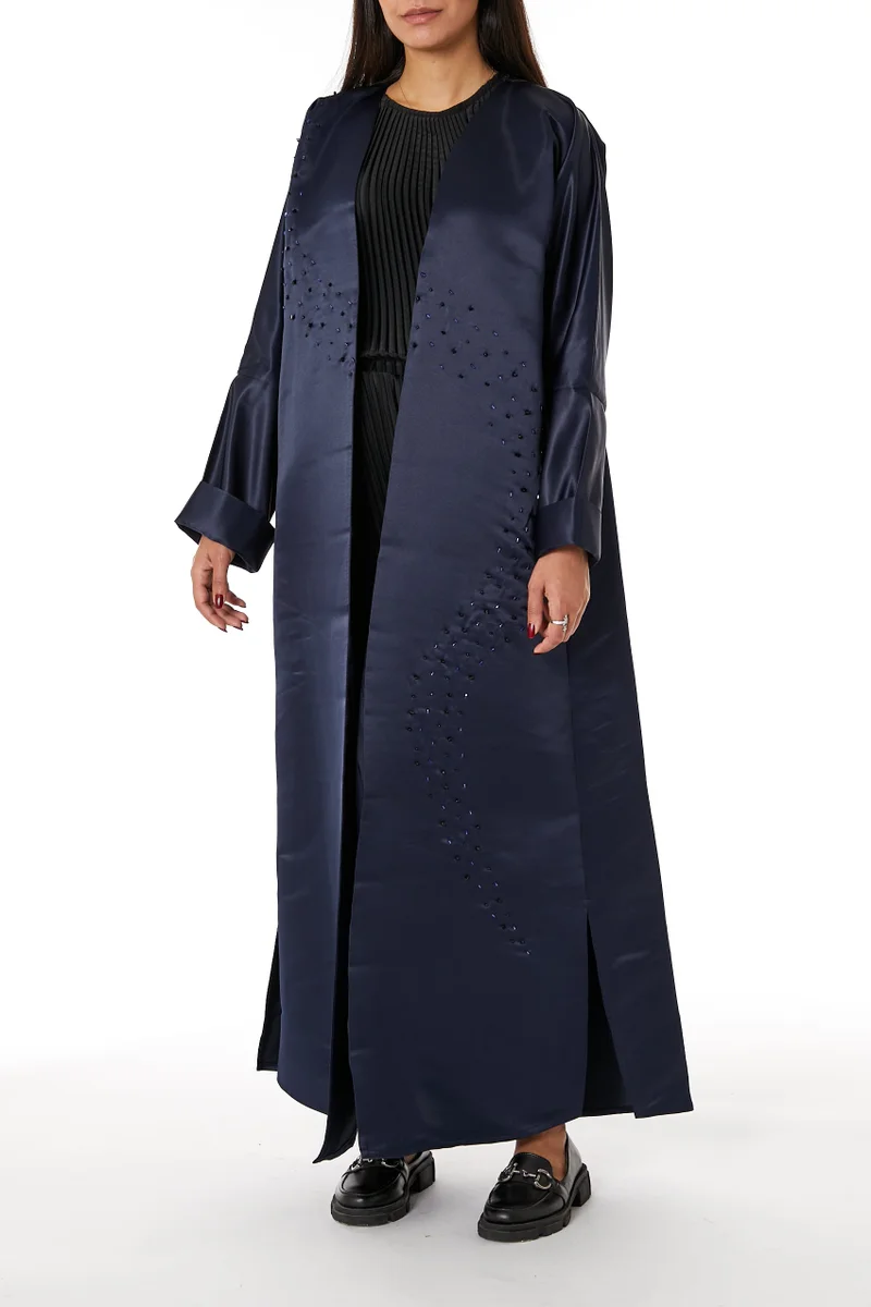 Satin Embellished Open Abaya