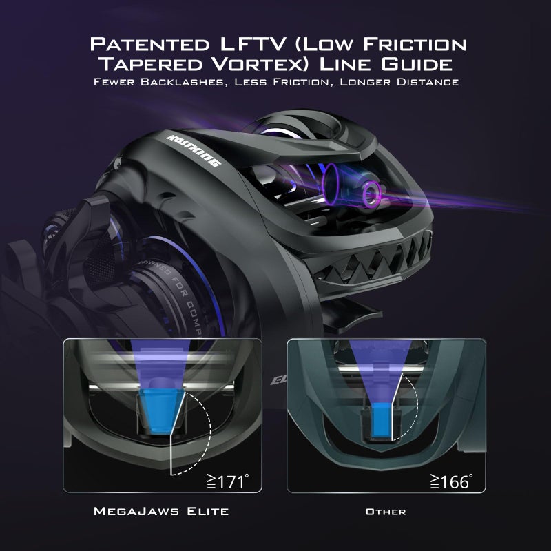 KastKing MegaJaws Elite Baitcasting Reels, 7.2:1 Gear Ratio, Right Handed, Black Violet, Shallow Spool, No Flipping Switch - Image 5