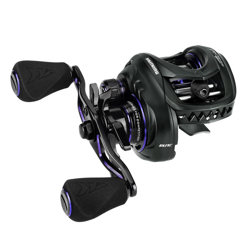 KastKing MegaJaws Elite Baitcasting Reels, 7.2:1 Gear Ratio, Right Handed, Black Violet, Shallow Spool, No Flipping Switch - Image 1