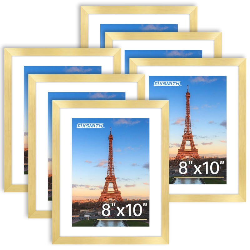 FIXSMITH 8x10 Picture Frame Bulk6 Pack Gold Picture Frames Collage Wall Decor Wall  Tabletop Picture Frames Photo Frame with HD Plexiglass Display Pictures 5x7 with Mat or 8x10 Without Mat