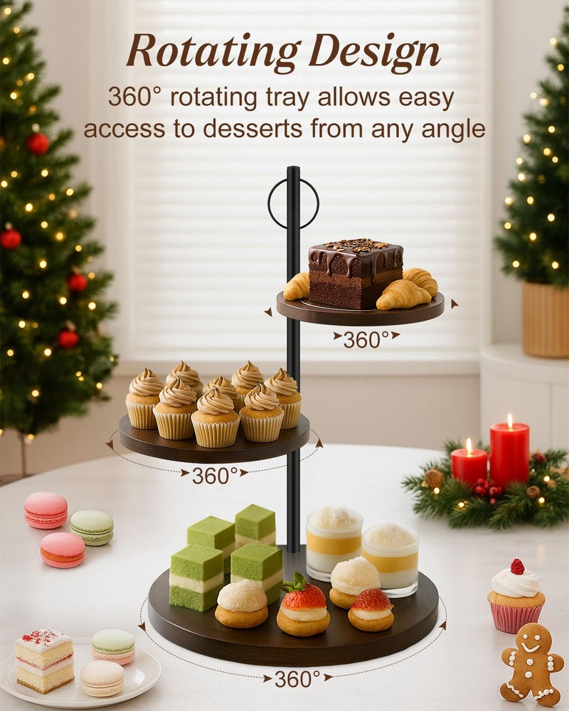 Alffun 3-Tier Wooden Cupcake Stand, Rustic Cake Stand with Tiered Trays, Round Dessert Table Display Stands,Cupcake Tower Serving Trays for Wedding Birthday Baby Shower Party - Image 4