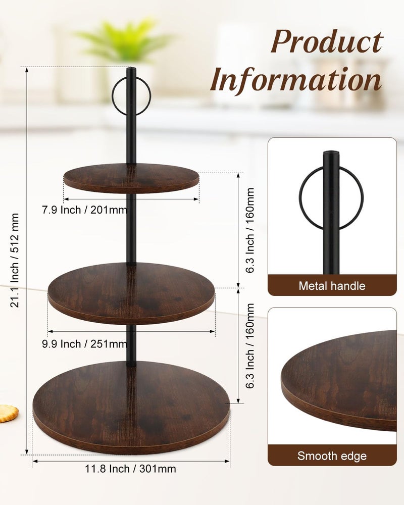 Alffun 3-Tier Wooden Cupcake Stand, Rustic Cake Stand with Tiered Trays, Round Dessert Table Display Stands,Cupcake Tower Serving Trays for Wedding Birthday Baby Shower Party - Image 3