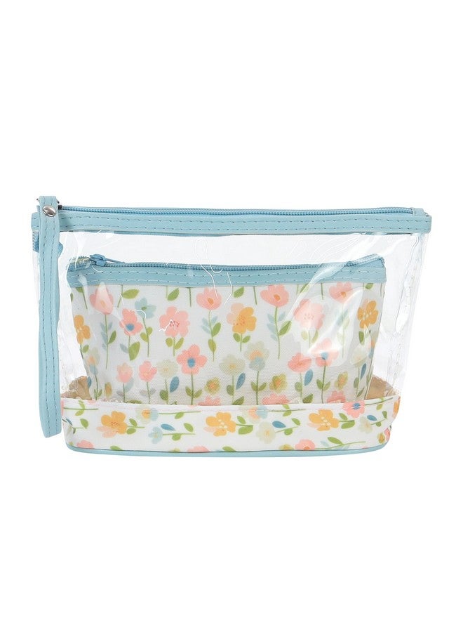 NFI essentials Set of 2 Flower Print Cosmetic Pouch Makeup Pouch Travel Organizer Toiletry Bag for Women Zippered Pouch Set with Handle, Large & Medium - Image 3