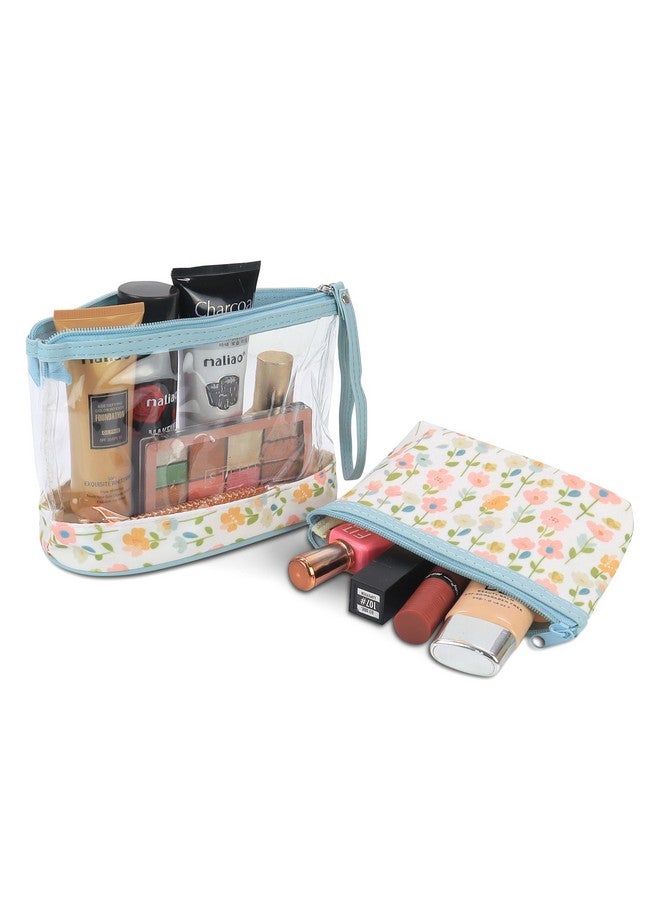 NFI essentials Set of 2 Flower Print Cosmetic Pouch Makeup Pouch Travel Organizer Toiletry Bag for Women Zippered Pouch Set with Handle, Large & Medium - Image 2