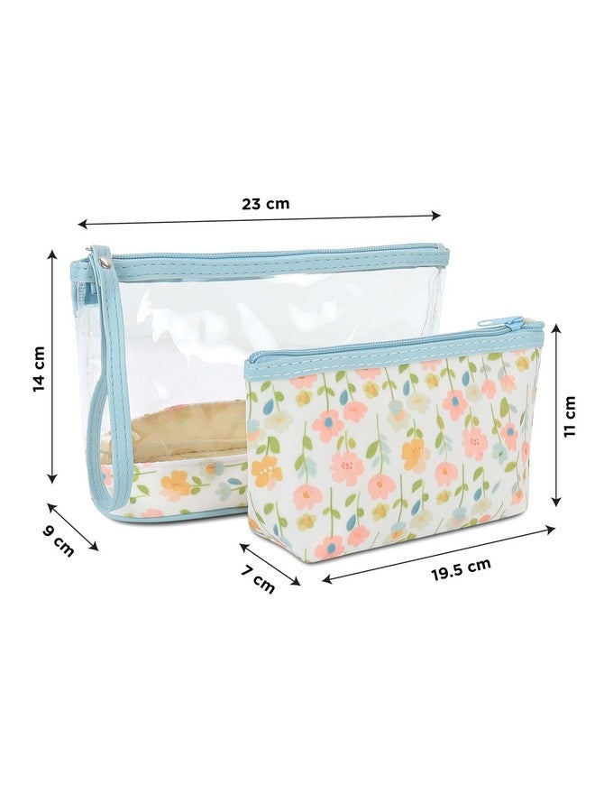 NFI essentials Set of 2 Flower Print Cosmetic Pouch Makeup Pouch Travel Organizer Toiletry Bag for Women Zippered Pouch Set with Handle, Large & Medium - Image 4