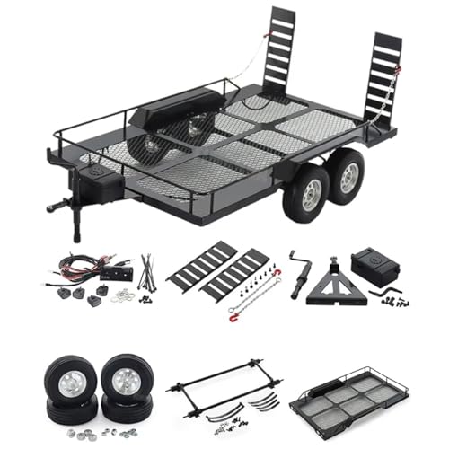 VNUHV Metal Dual Axle Scale Trailer Kit for 110 RC Crawler Truck Axial SCX10 TRX4 TRX6 Redcat GEN8 RGT 86100 SMT Tamiya CC01 - Image 1