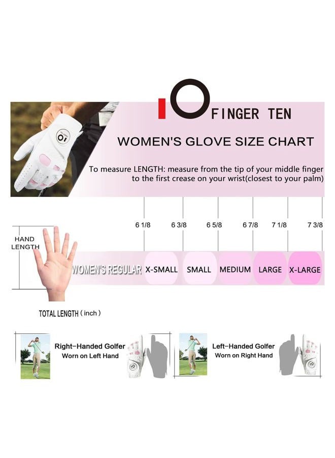 FINGER TEN Women's Leather Golf Glove with Ball Marker Extra Grip 1 Pack, Left Right Hand Pink Fit Woman Girl, Size Small Medium Large XL (Small, Left) - Image 5