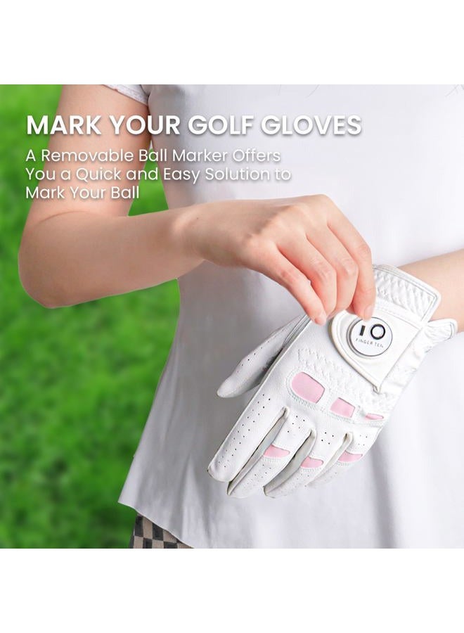 FINGER TEN Women's Leather Golf Glove with Ball Marker Extra Grip 1 Pack, Left Right Hand Pink Fit Woman Girl, Size Small Medium Large XL (Small, Left) - Image 4